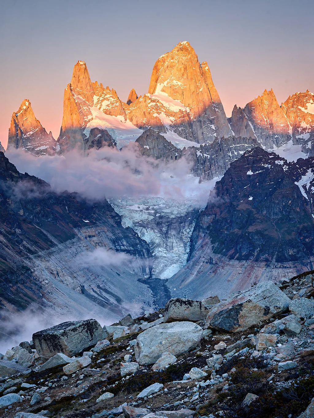 Mount Fitz Roy peak at sunrise